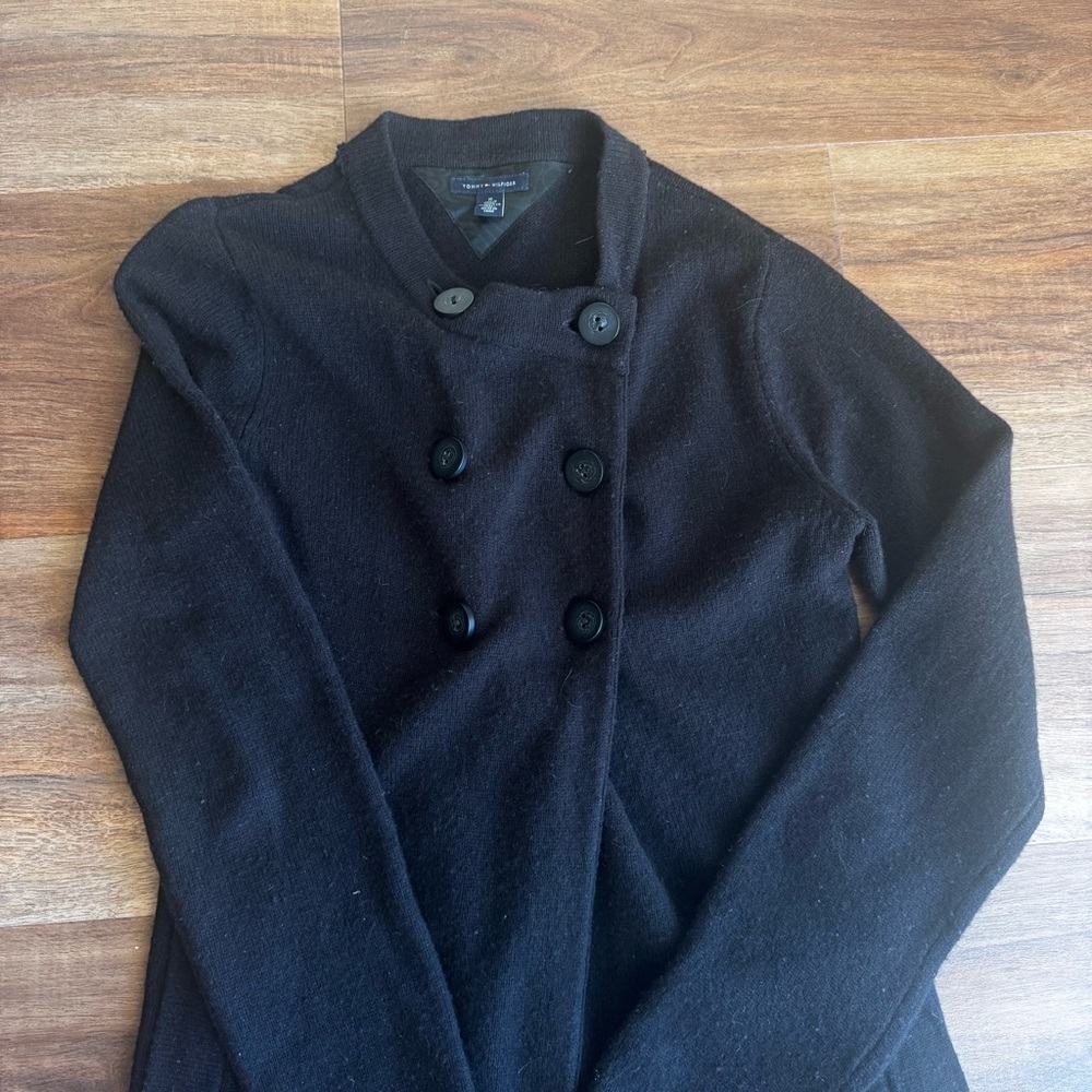 Tommy Hilfiger Lambswool & Angora Wool Double-Breasted Trench Coat Black Size M - Picture 5 of 8
